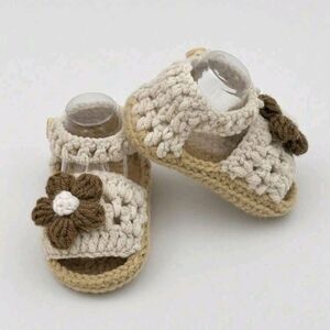 Handmade Crochet Kids Sandals - Cream and Brown
